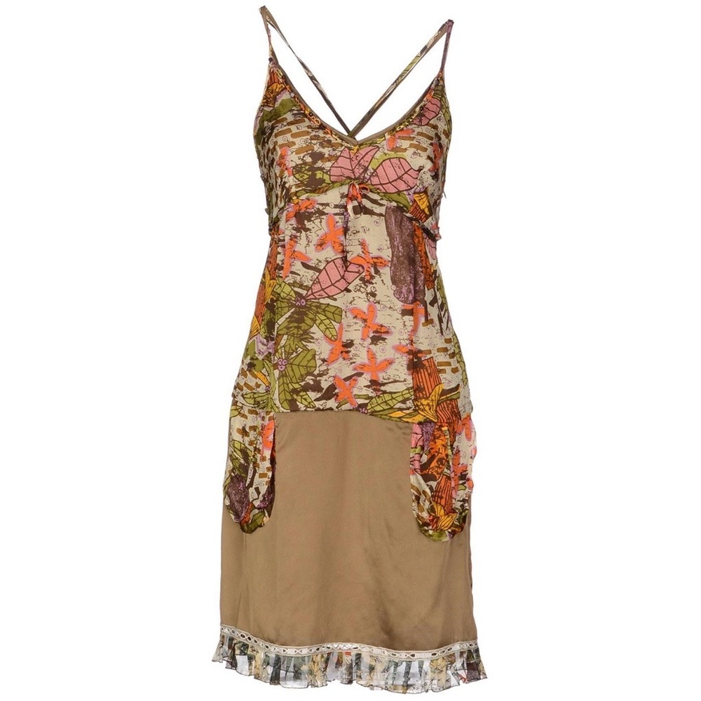 Pianurastudio Midi Dress Military Green Silky Abstract Print Sleeveless - Sz 10